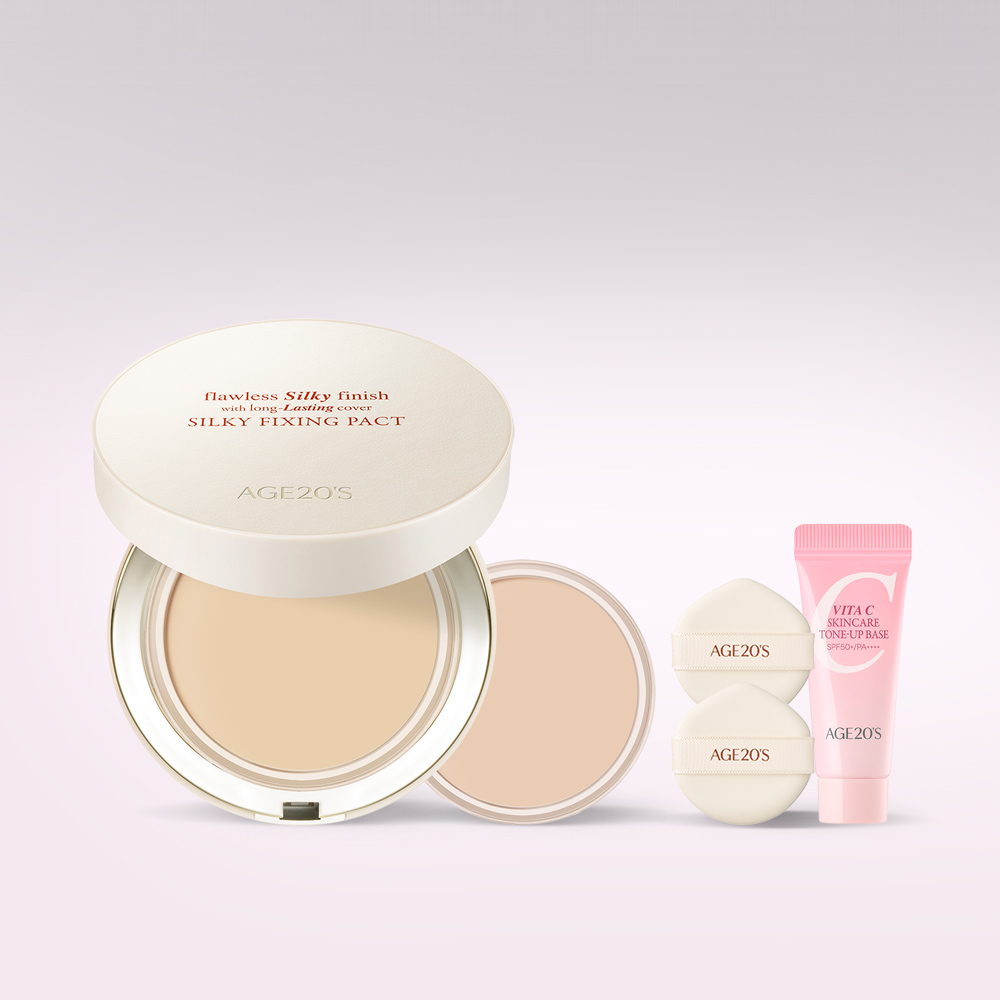 에이지투웨니스 실키 픽싱 팩트 14g  본품+리필(+퍼프2매,톤업베이스6ml) (SPF50+) 제품 이미지