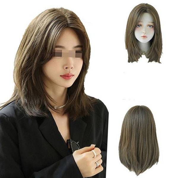 패션 여성 가발 레이어드 단발 가발 웨이브 통가발 자연 인모 - 상품 이미지