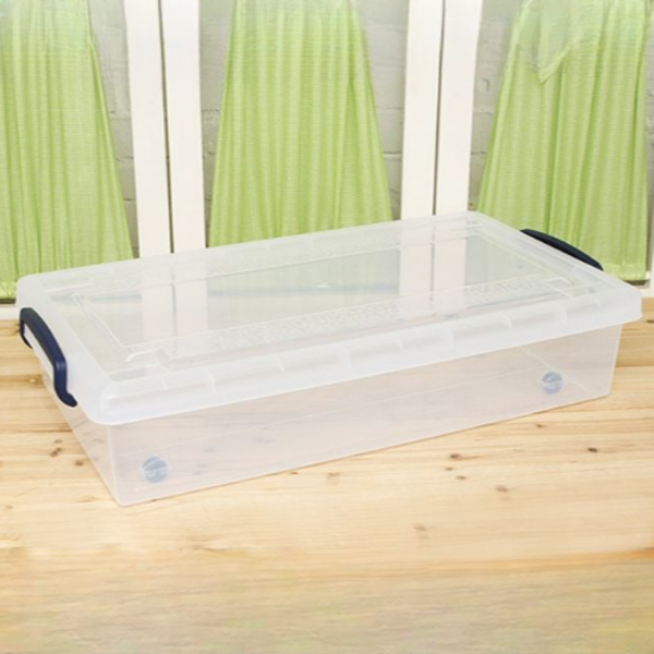 낮은 옷 정리함 이동식 플라스틱 수납함 바퀴형 리빙박스 투명 생활