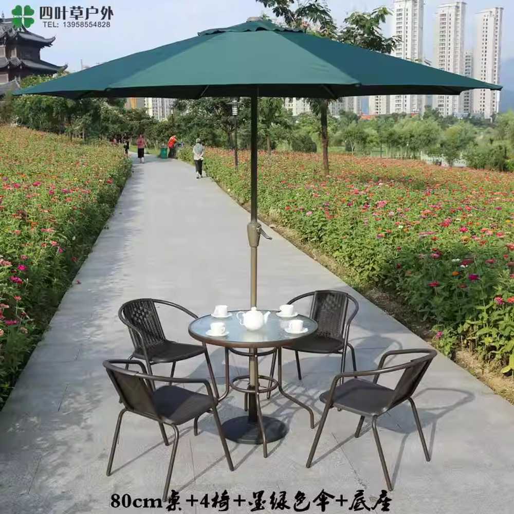 야외 원형테이블 세트 카페의자 파라솔 유리 테라스 80cm 원형/4개의자/레드 파라솔 - 상세 이미지 5