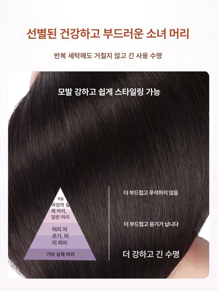 인모 레이어드 숏 단발 가발 항암 엄마 100%진짜 내추럴블랙 - 분할 자연 헤어 - 상세 이미지 4