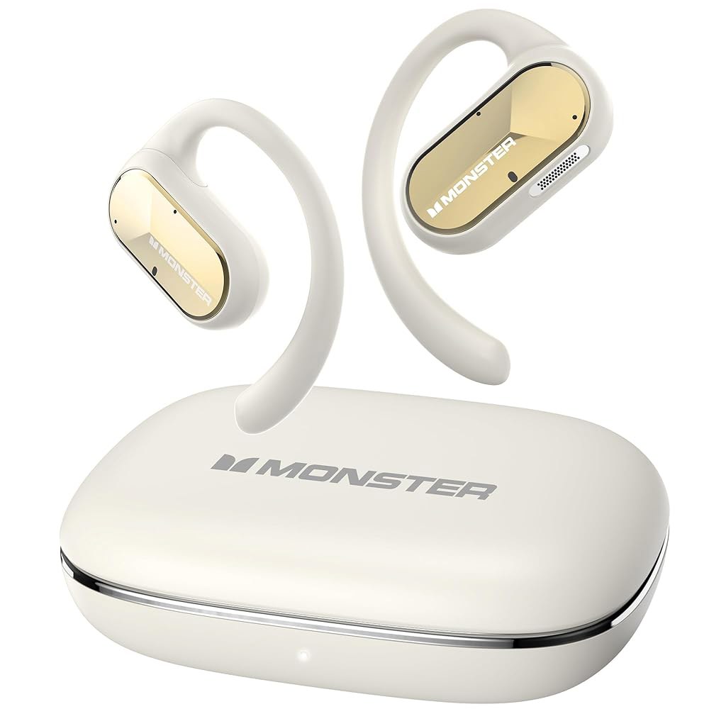 Monster 오픈 이어 AC312 헤드폰, 마이크, 재생, IPX5 통화를 32시간 5.4 블루투스 방수, 컨트롤, 드라이버의 16mm 대형 선명한 노이즈 무선 캔슬링 이어버드, - 상품 이미지