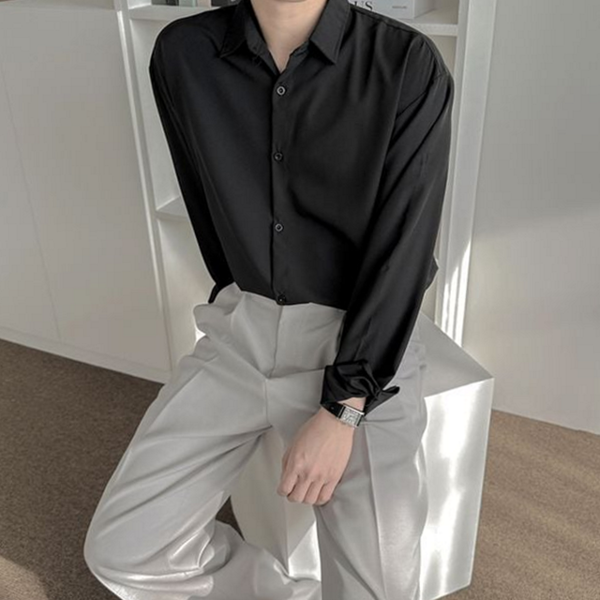 베이직 남성 긴 팔 셔츠 와이셔츠 남성 무지 셔츠 데일리 - 상품 이미지