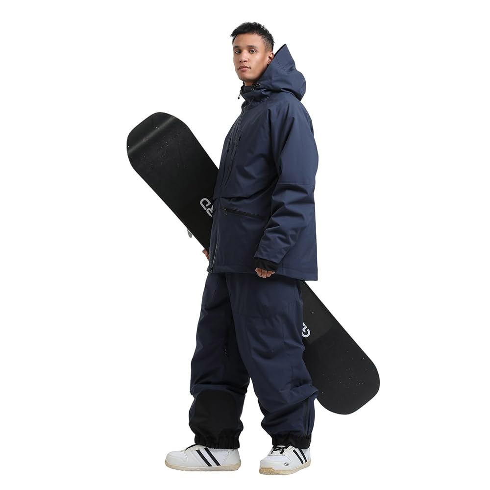 GSOU SNOW 남성용 스키 재킷 바지 코트, 빕, 후드 및 스노우 방수 스노우보드 스노우수트, 세트, 수트, Beige Black XX-Large - 상품 이미지