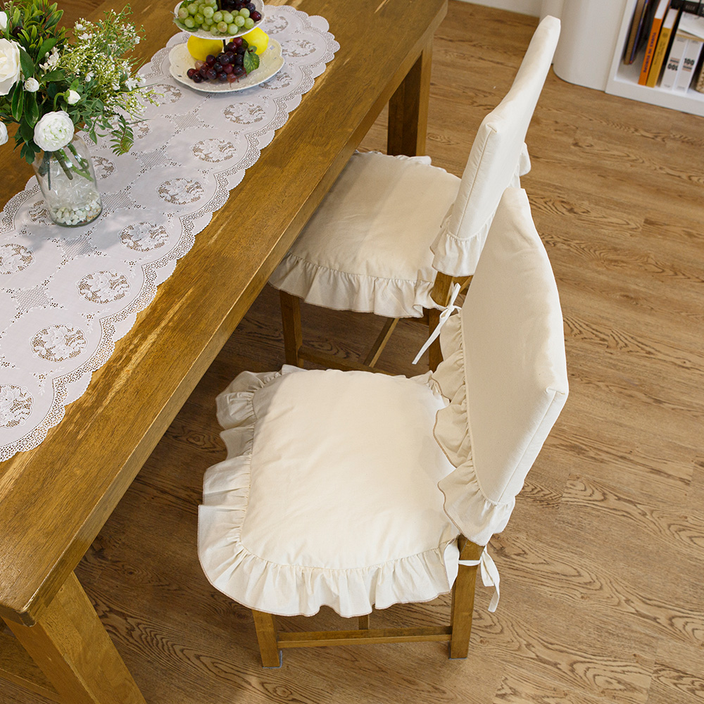 이지 식탁 의자 등받이 & 방석 커버, 내츄럴 순면 워싱 프릴 덮개