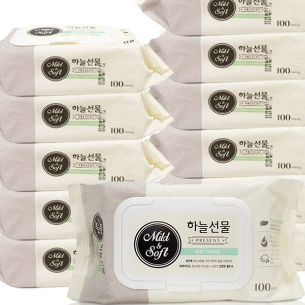 피톤치드 캡형 물티슈 순한 안전 물티슈 100매 12개 가정용 대용량