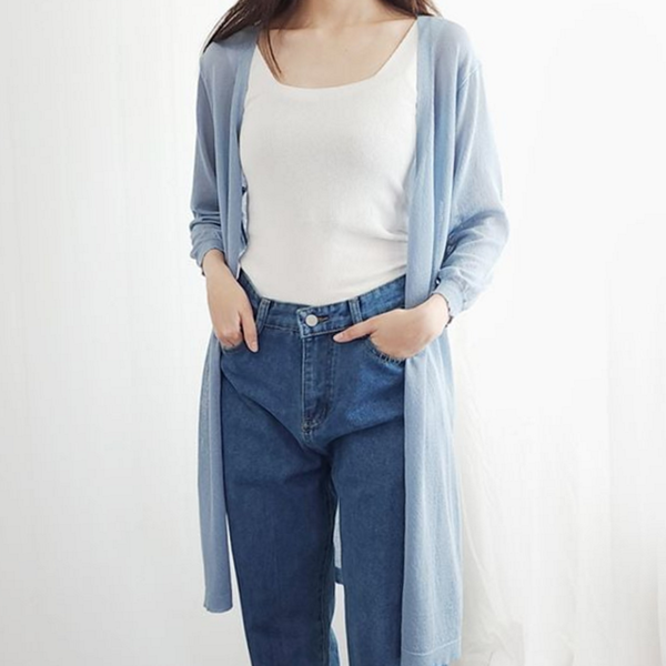 얇은 여성 로브 가디건 비치 여성 롱 가디건 데일리 7부 - 상품 이미지