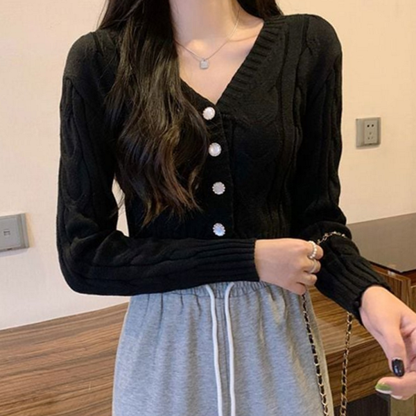 데일리 여성 크롭 가디건 꽈배기 여성 브이넥 가디건 간절기 가을 - 상품 이미지