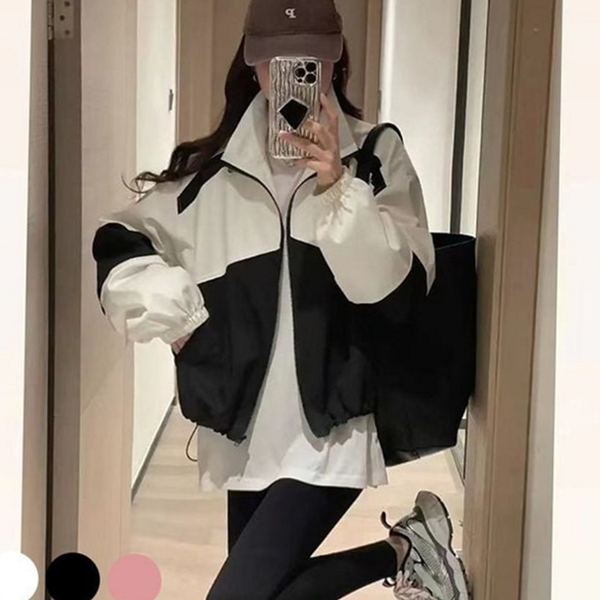 하이넥 여성 바람막이 점퍼 얇은 여성 크롭 점퍼 간절기 아우터 - 상품 이미지