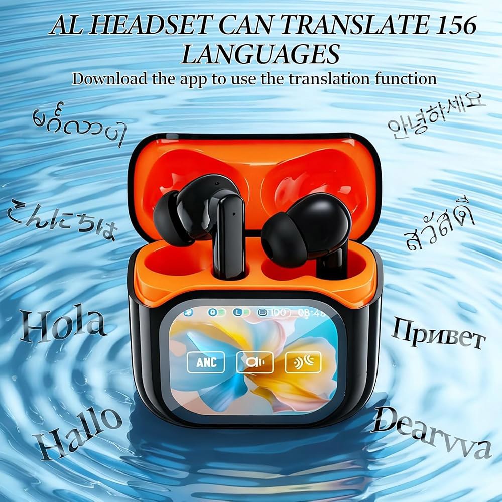 NE20 이어버드, 2025 뉴 6.0 방수(블랙) 감소, 터치 사운드, HD LCD 스테레오 무선 실시간, 이어버드 IPX6 블루투스 번역 소음 AI 프로 48DB 지능형 헤드폰 - 상세 이미지 3