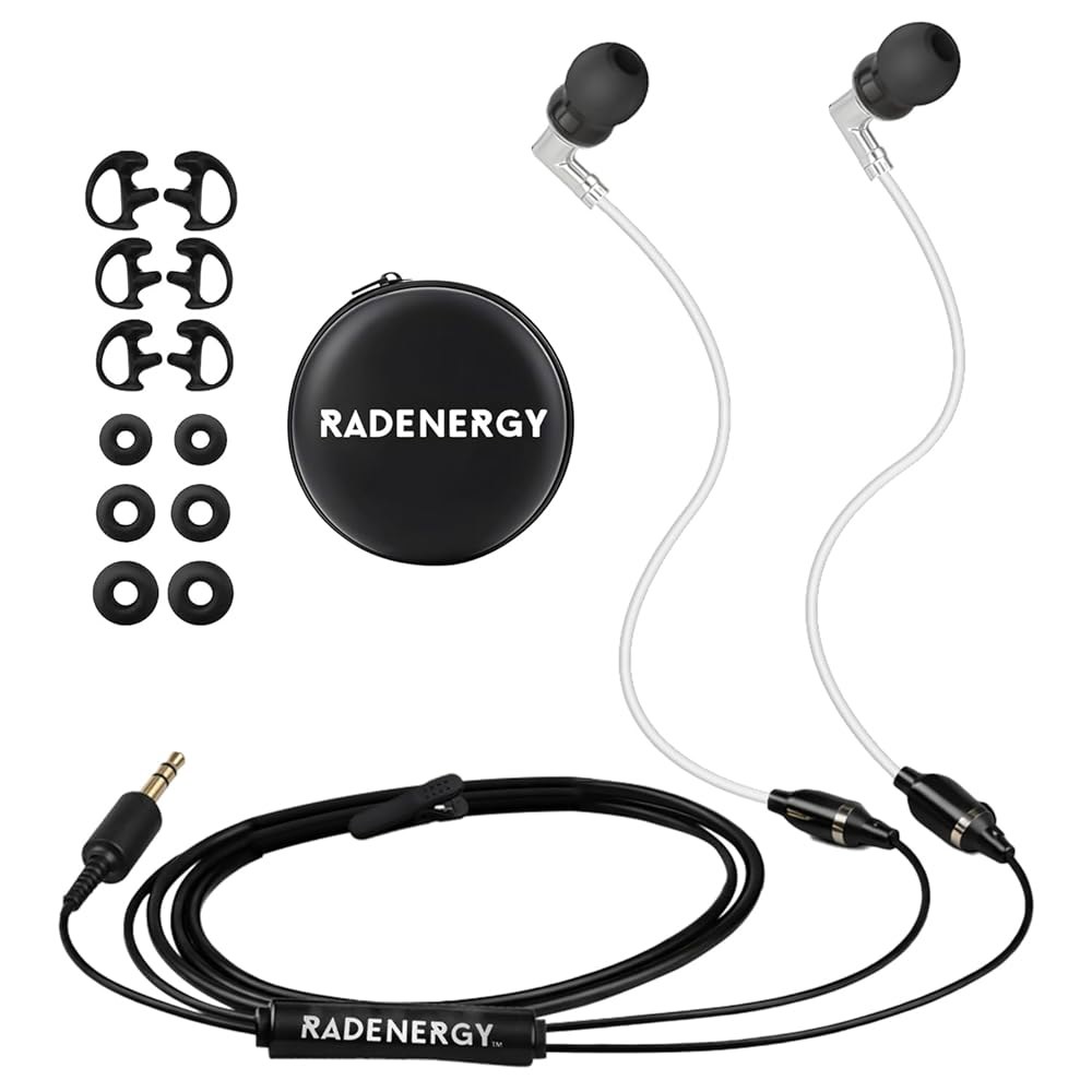 RadEnergy Airtube 헤드폰, EMF 프리 3D 고품질 사운드, 튜브 이어버드, 작업 (3.5mm 컨트롤, 에어 장치용 볼륨 있는 지퍼 체육관, 마이크 수면, 백이 잭) - 상품 이미지