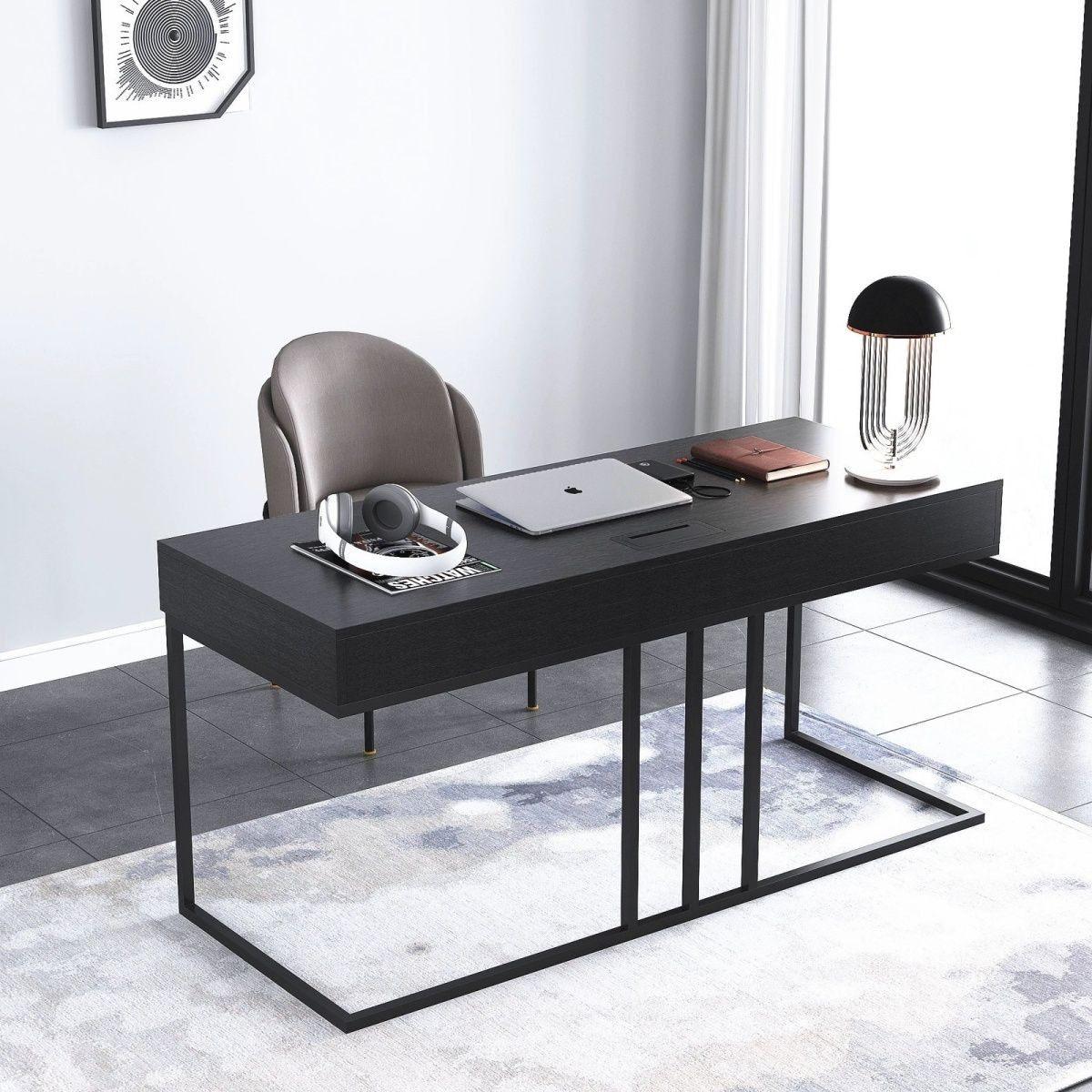 거실 테이블 컴퓨터 학생책상 블랙 모던 사무실책상 무광블랙 120 x 60x78cm 2단 서랍 - 상품 이미지