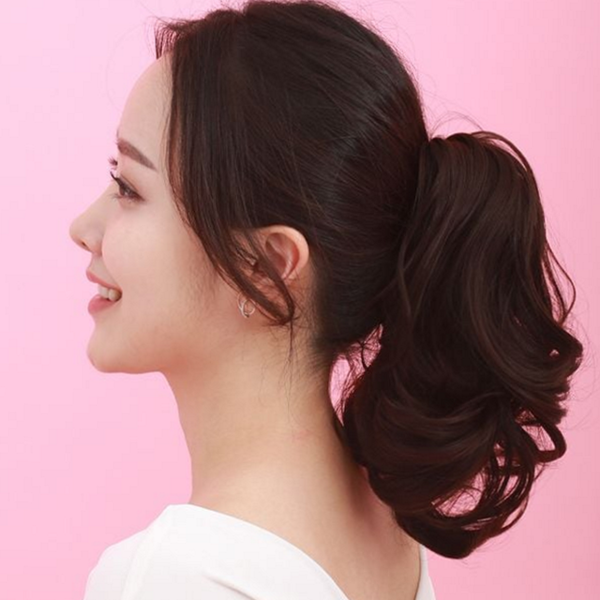 데일리 포니테일 가발 짧은 숏 웨이브 가발 반묶음 집게형 - 상품 이미지