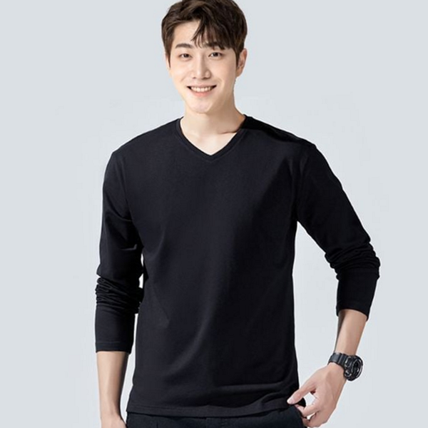 기본 남성 브이넥 긴 팔 레이어드 남성 무지티셔츠 데일리 캐주얼