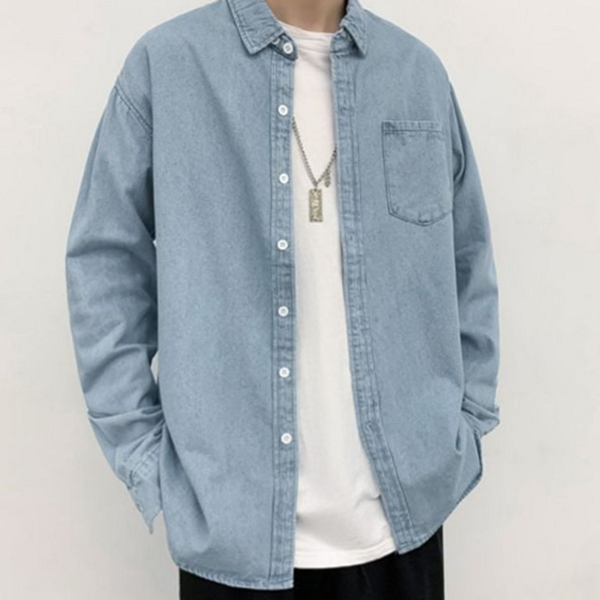 루즈핏 남성 데님 셔츠 청남방 남성 캐주얼 셔츠 데일리 오버핏 - 상품 이미지