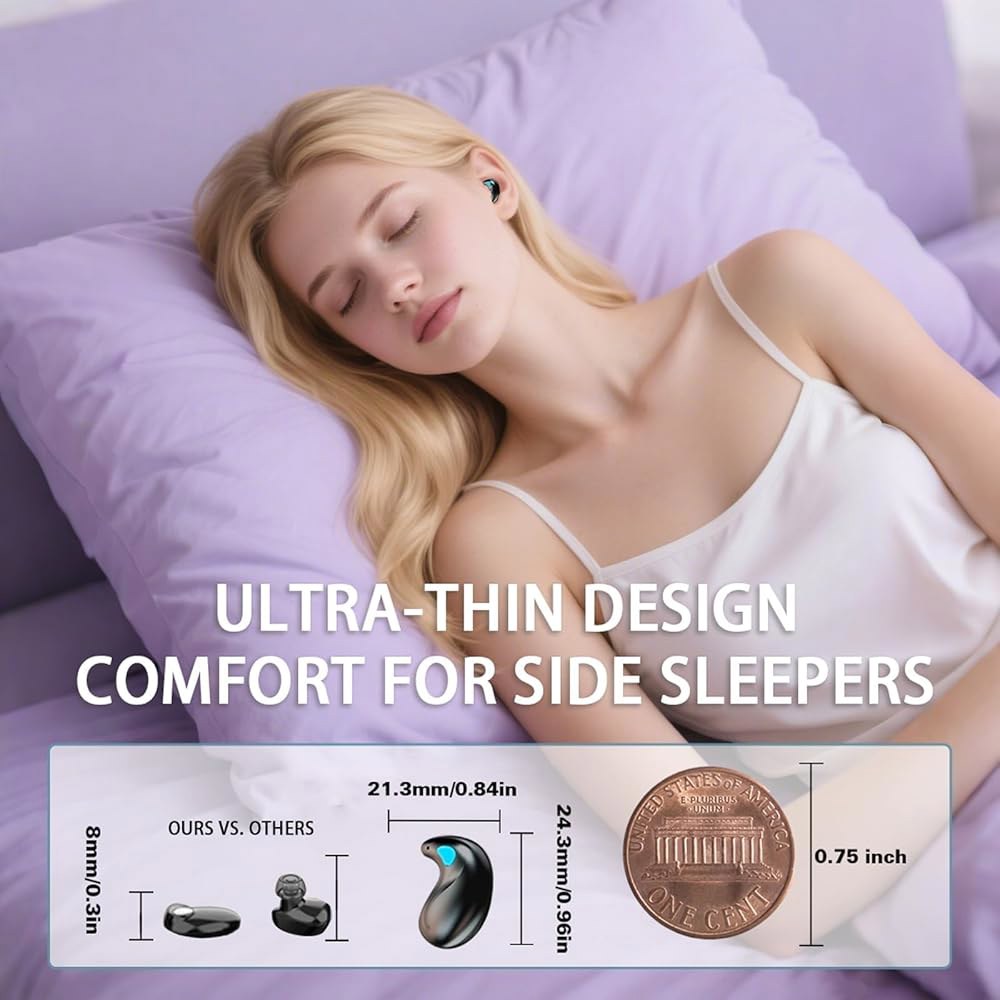 Sleep 인비저블 이어 버드 이어버드, 미니 옆으로 슬립, 작고 사람을 블루투스, 리모컨, 외이도 이어버드 플랫 작은 헤드폰, 마이크로 무선 자는 업무용, 휴대폰 시크릿 위한 - 상세 이미지 2