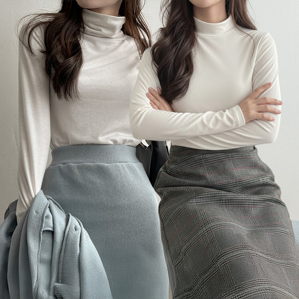 1+1 목기장선택가능 기모폴라티 여성반목폴라 목폴라티 여성목티 기모이너스판 겨울이너기본템 - 상품 이미지