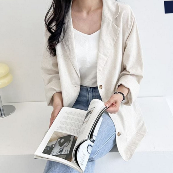 루즈핏 여성 린넨 블레이저 캐주얼 여성 여름 블레이저 데일리 간절기 - 상품 이미지