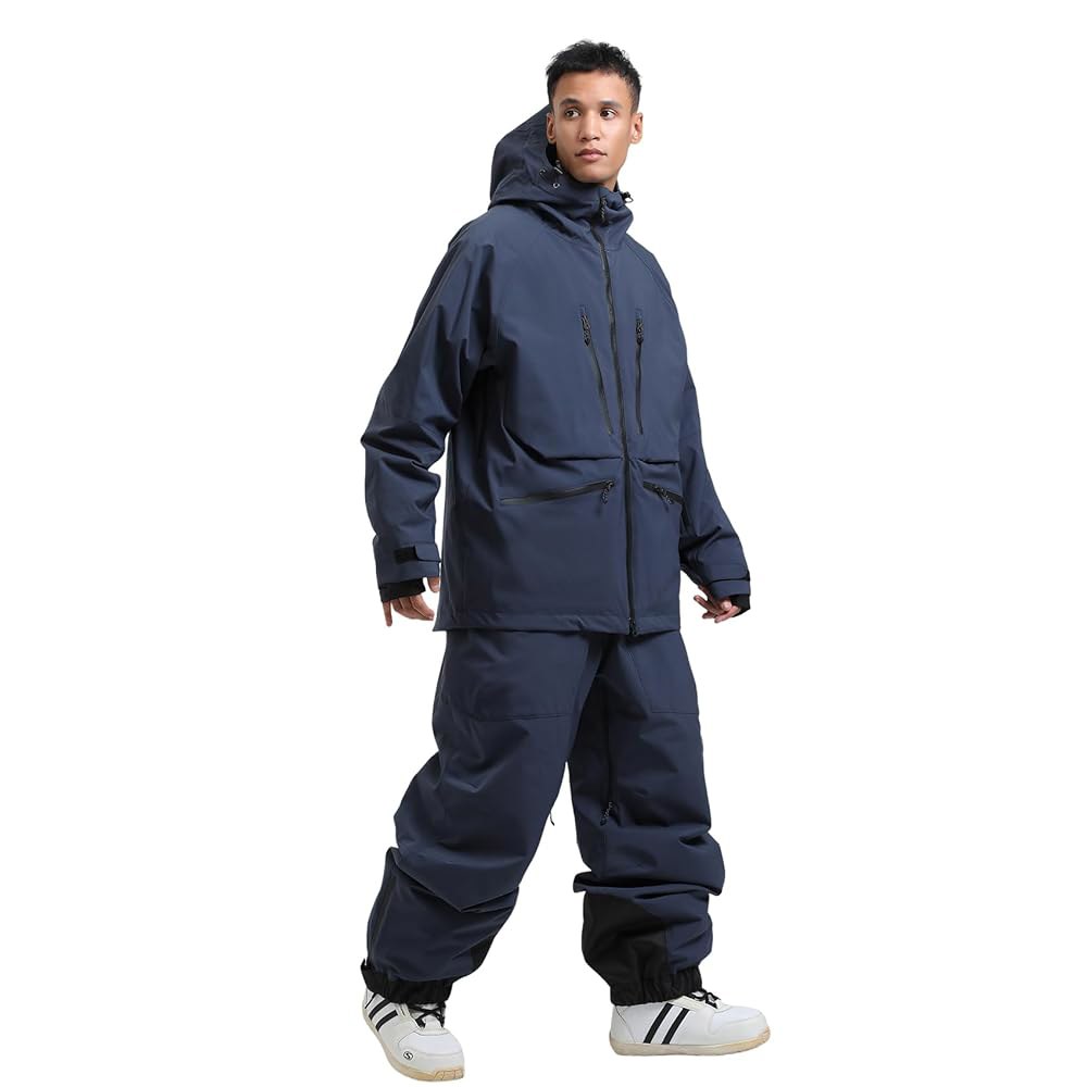 GSOU SNOW 남성용 스키 재킷 바지 코트, 빕, 후드 및 스노우 방수 스노우보드 스노우수트, 세트, 수트, Beige Black XX-Large - 상세 이미지 3