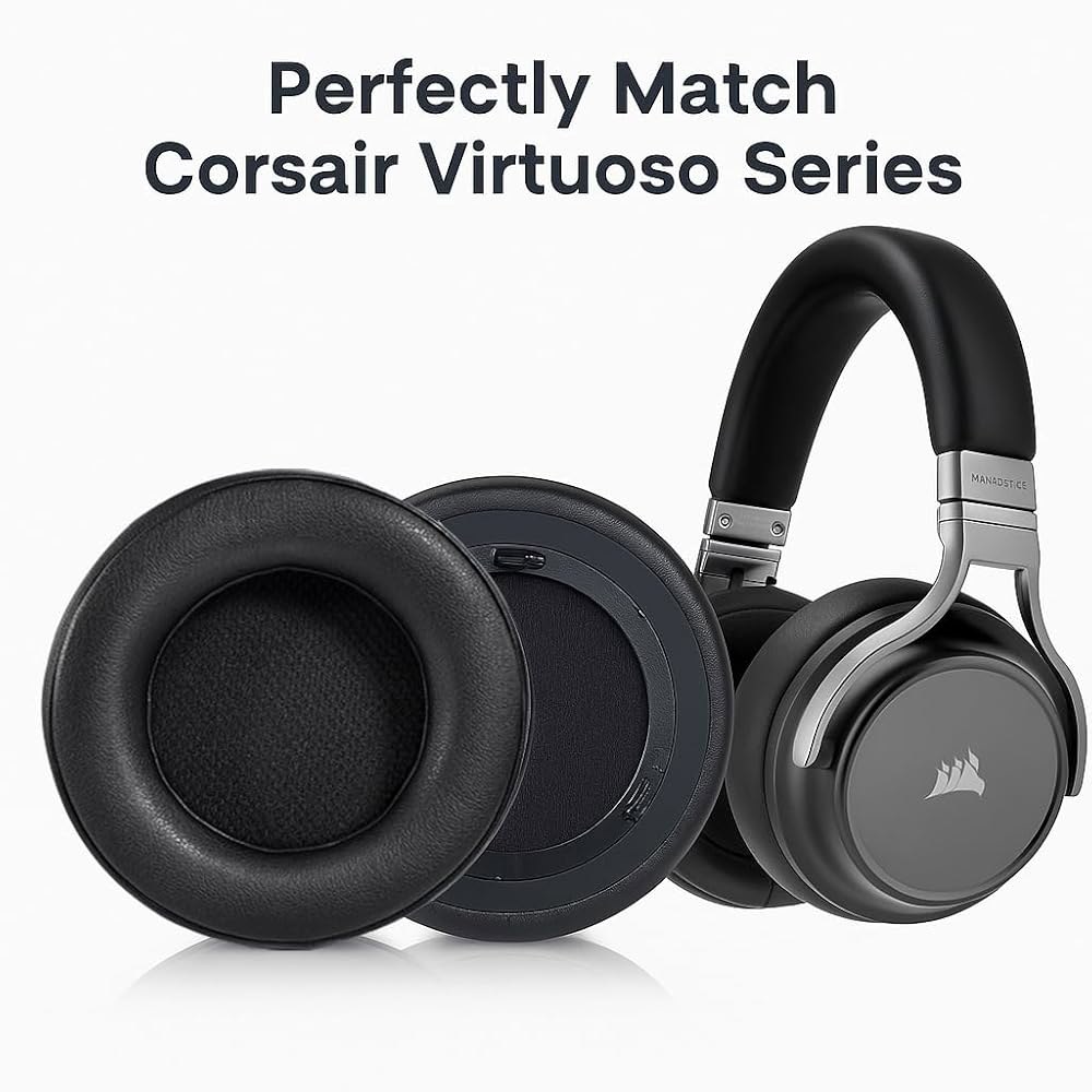 Corsair Virtuoso RGB 무선 SE 있는 이어 부드러운 헤드셋과 가죽 교체용 두꺼움 쿠션, 게이밍 단백질 쿠션이 매우 패드, 호환되는 이어패드 - 상세 이미지 3
