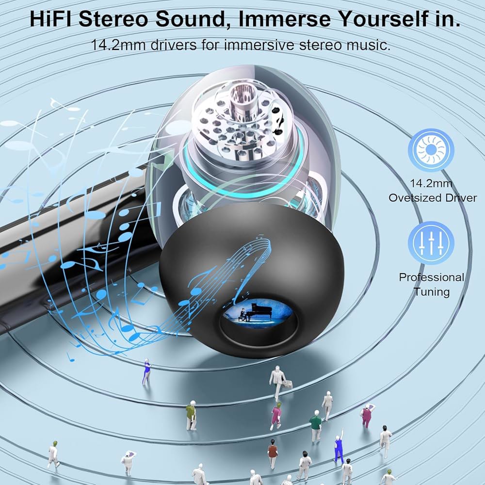 이어버드, 블루투스 5.4 헤드폰 HiFi 있는 이어폰 충전 48시간 안드로이드 IP7 재생 방수 인이어 LED 마이크 블랙 iOS용 케이스가 디스플레이 4개가 ENC 스테레오, - 상세 이미지 2