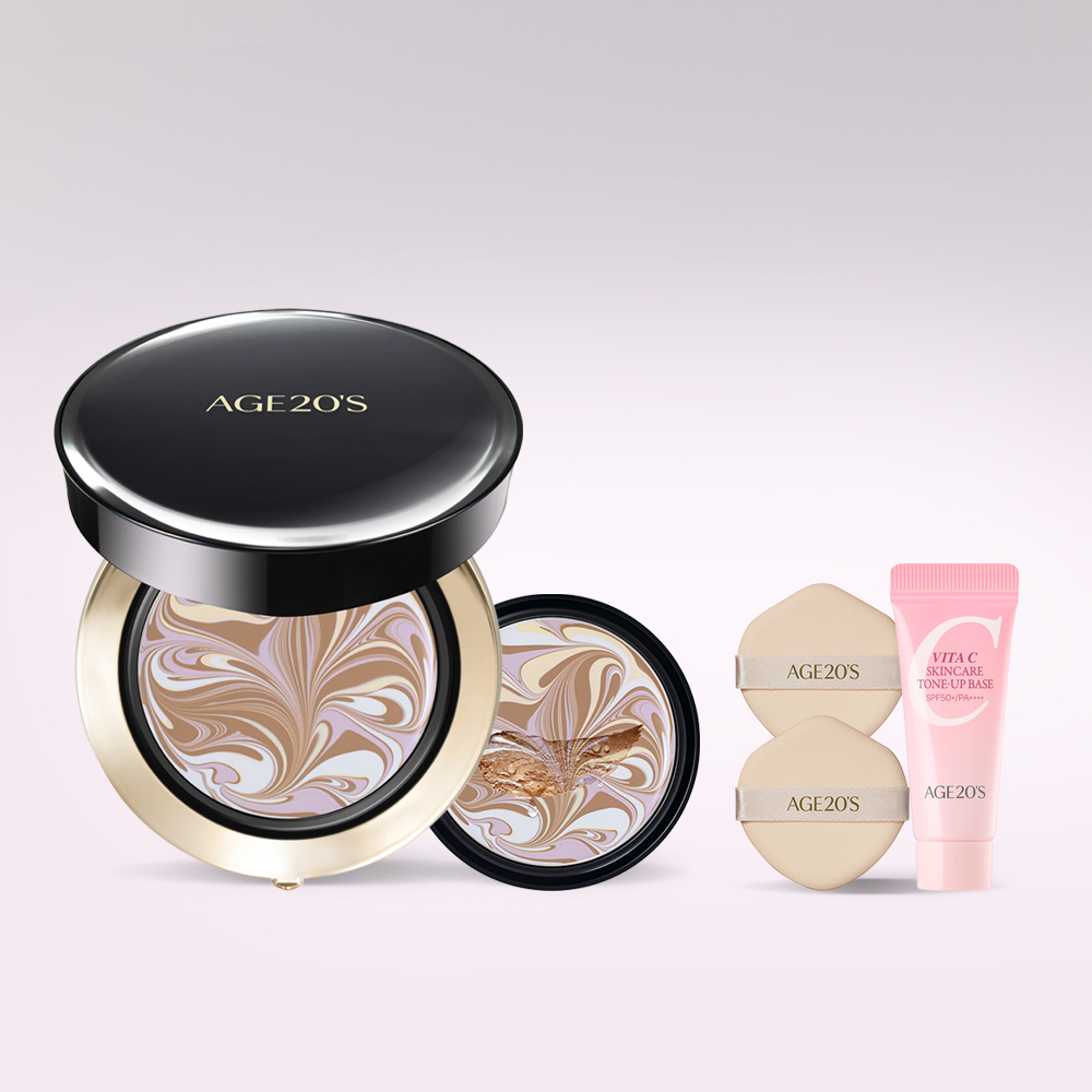 에이지투웨니스 시그니처 에센스 팩트 마스터 더블커버 14g 본품+ 리필(+퍼프2매,톤업베이스6ml) (SPF50+) 제품 이미지