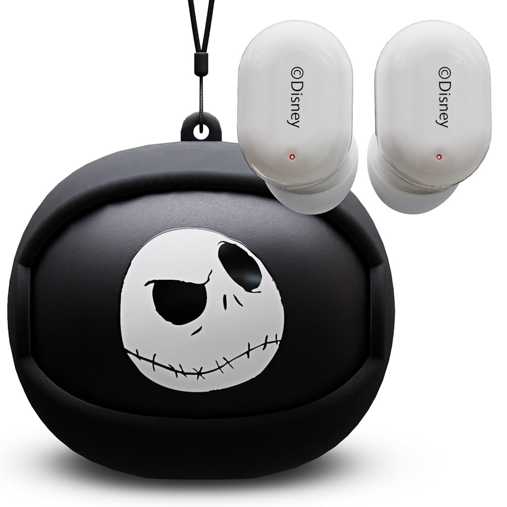 iJoy The Nightmare Before Christmas 포함 무선 충전 케이스 회전 스켈링턴 최대 10시간 수명 디자인 배터리 블루투스 잭 이어버드, 3개의 이어버드 - 상품 이미지