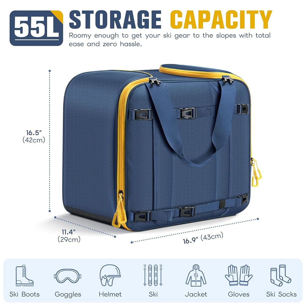 findway 스키 부츠 백, 55L 스노보드 방수 헬멧, 백팩 부츠, 스키, 액세서리용 및 1680D 가방 Blue - 상세 이미지 3