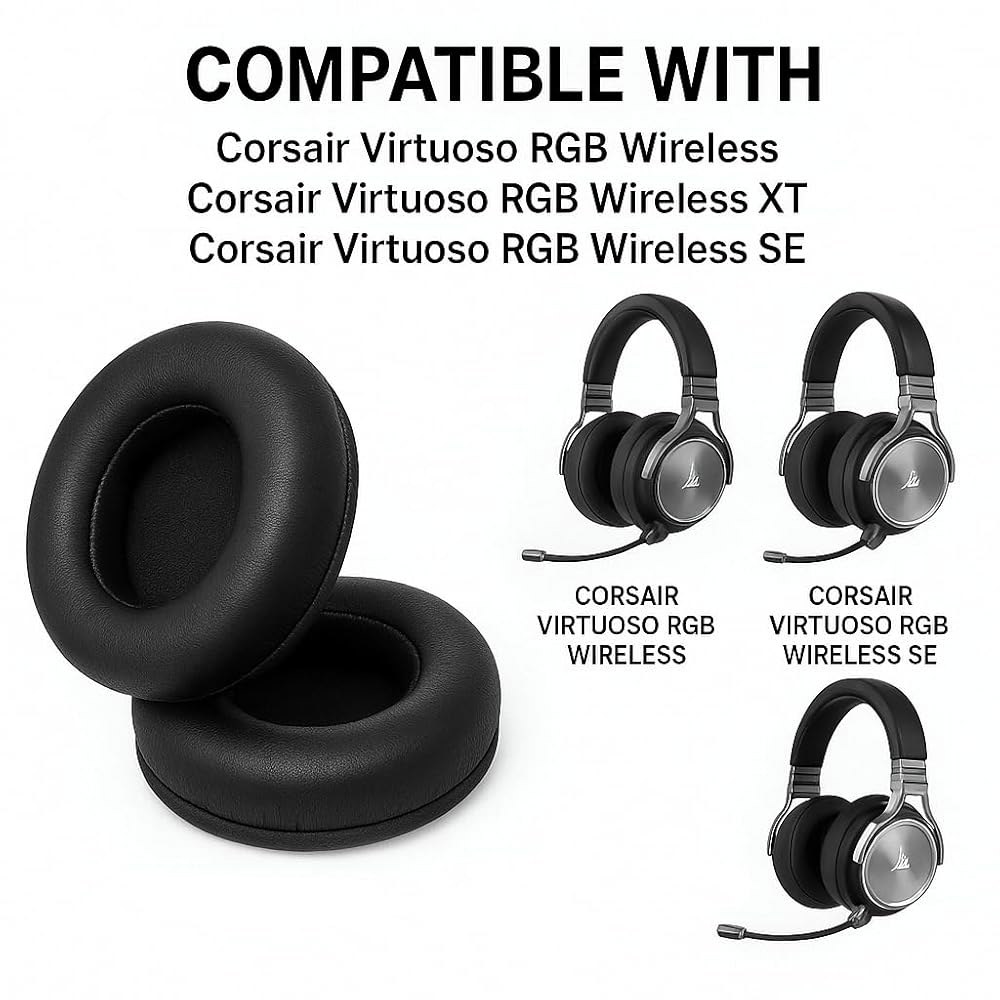 Corsair Virtuoso RGB 무선 SE 있는 이어 부드러운 헤드셋과 가죽 교체용 두꺼움 쿠션, 게이밍 단백질 쿠션이 매우 패드, 호환되는 이어패드 - 상세 이미지 2