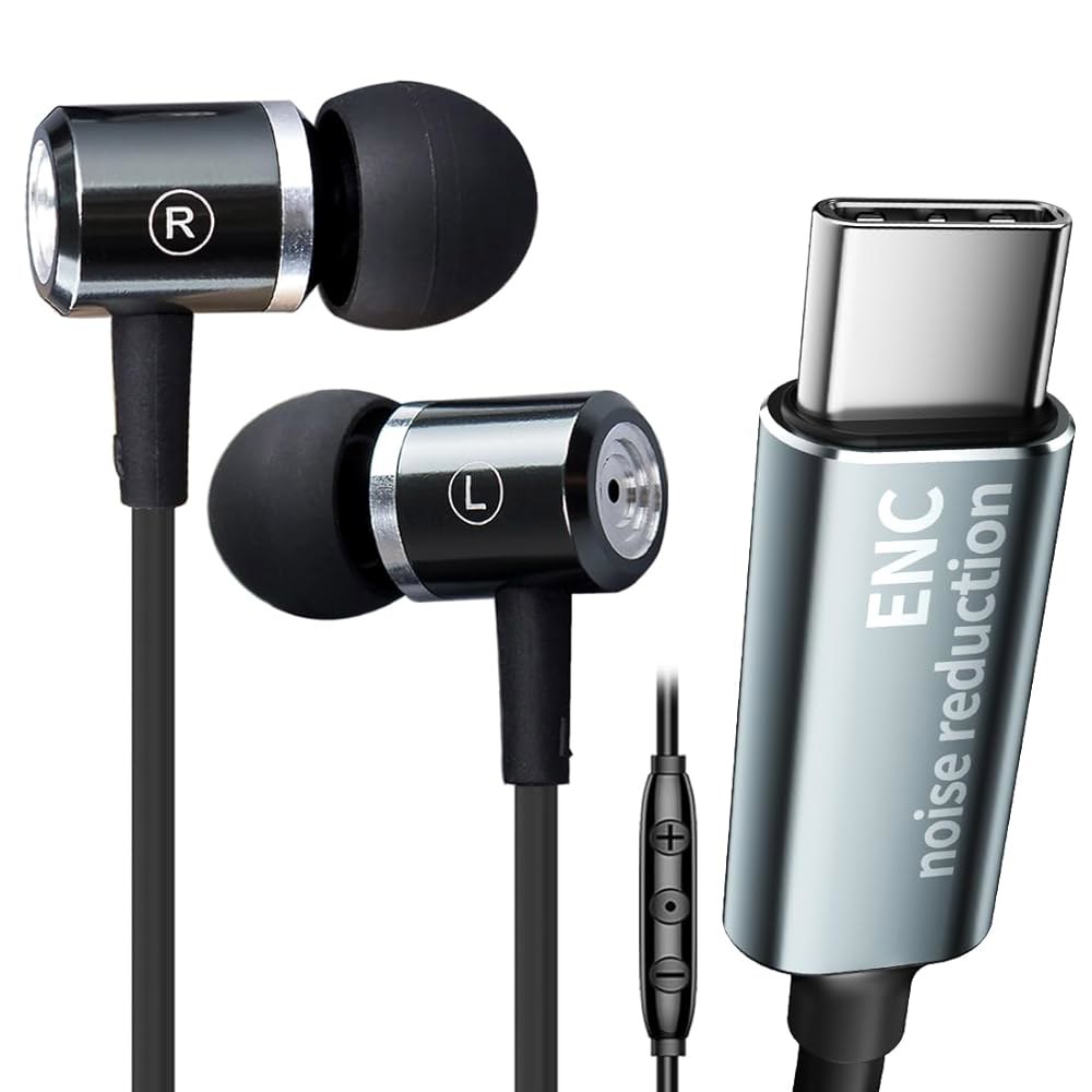 Dynamic bass ENC 노이즈 캔슬링 헤드폰, 마이크 - 딥 금속 케이스 DAC 하이파이 타입 캔슬링, 차단 유선 와이어 이어버드 소음 내구성 있는 인이어 베이스, 통화 - 상품 이미지
