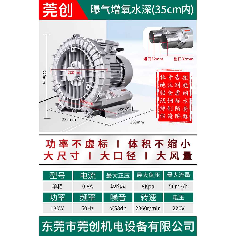 링브로워 고압송풍기 공기펌프 고압 필터 정화조 횟집 120W / 220V 단상 실제 정격 출력 - 상세 이미지 5