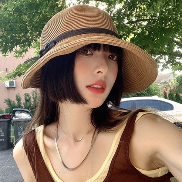 데일리 여성 밀짚 모자 라피아 여성 벙거지 모자 여름 휴가 - 상품 이미지