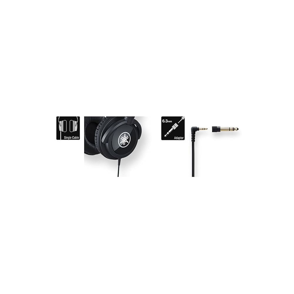 Yamaha HPH-100 헤드폰, 고품질 사운드 뮤지션 및 블랙 베이스, 유선 딥 이어, 오버 Black Single - 상세 이미지 3