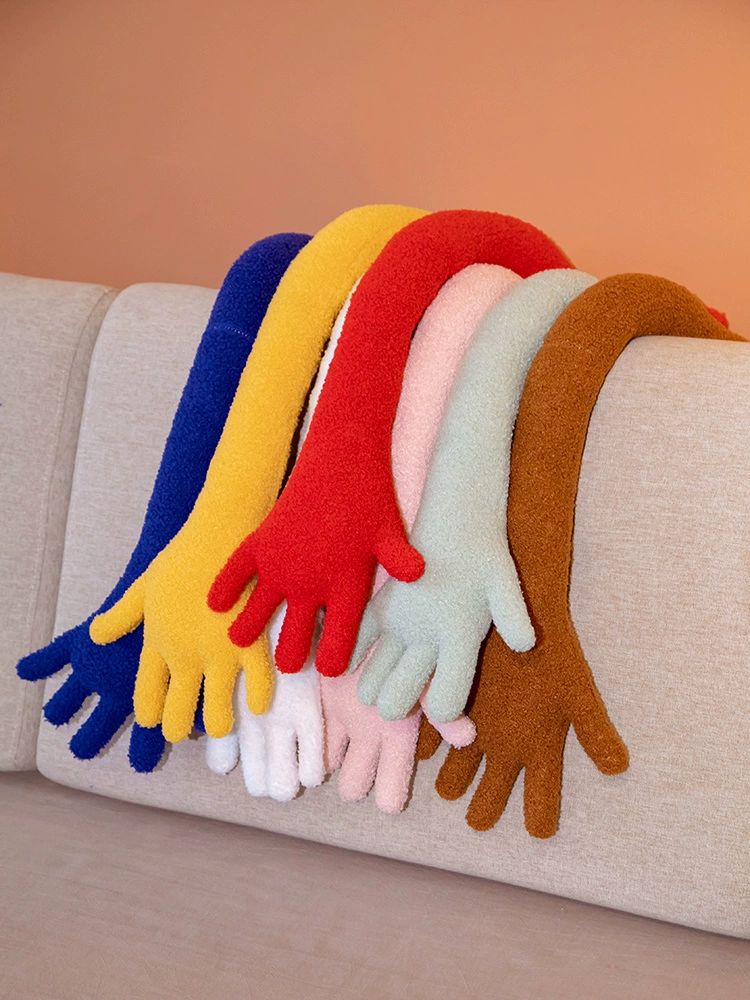 손가락 긴팔 쿠션 손모양 차박 베개 봉제 인형모양 테디 플러시 핑크 80cm - 상품 이미지