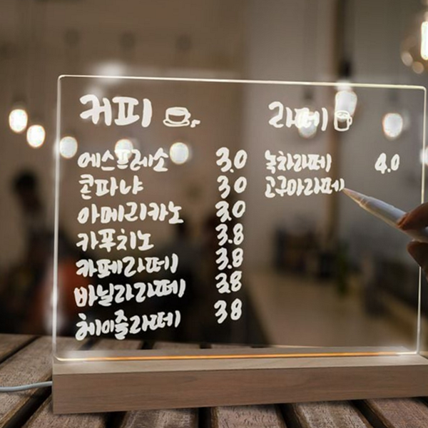 발광 led 메모 보드 스탠드 메세지 투명 보드 탁상용 테이블용 - 상품 이미지