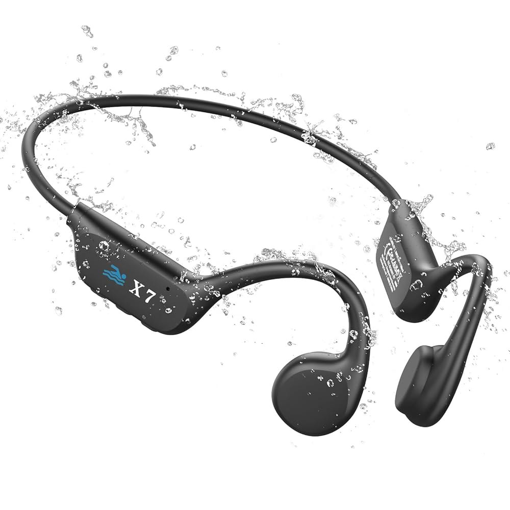 수영 헤드폰, 골전도 헤드폰 블루투스 MP3 IP68 5.4, 방수 헤드셋 32G 플레이어 내장 이어폰 메모리, 무선 오픈 러닝용 - 상품 이미지