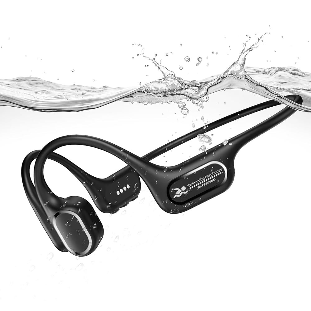 RELAXYO 골전도 수영 헤드폰, IP68 서핑 이어 헤드폰 사이클링, 32GB 수중 5.4 스포츠 이어폰, MP3, 이어버드, 방수 오디오용 오픈 수영, 블루투스 마라톤 달리기 - 상품 이미지