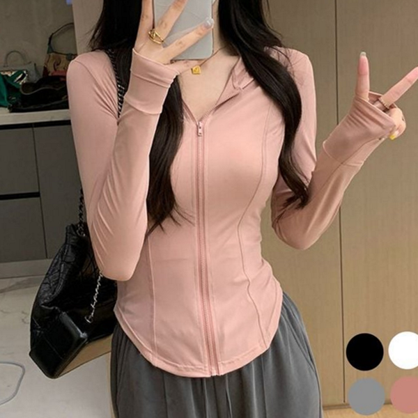 슬림핏 여성 후드 집업 고리 데일리 후드 집업 여자 여름 - 상품 이미지