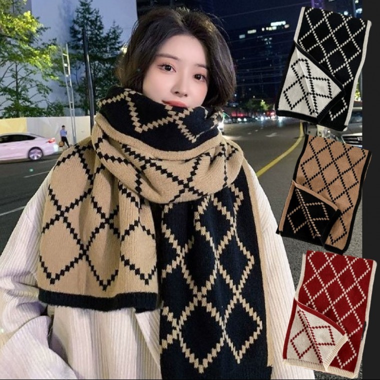 겨울 니트 다이아 롱 머플러 목도리 남녀공용 커플 목도리 - 상품 이미지