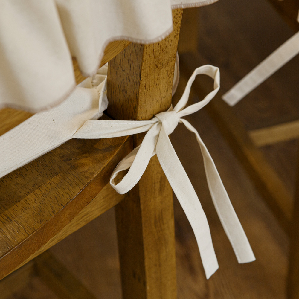 이지 식탁 의자 등받이 & 방석 커버, 내츄럴 순면 워싱 프릴 덮개