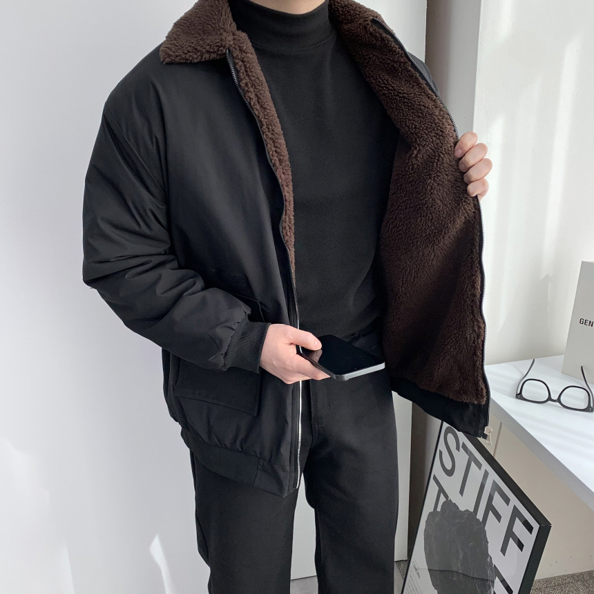 남자 양털 카라 점퍼 무스탕 패딩 겨울 잠바 항공점퍼 - 상세 이미지 5