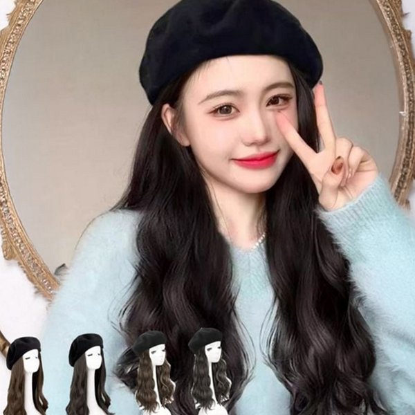 레이어드 탈부착 가발 웨이브 모자 가발 흑갈색 고열사 - 상세 이미지 2