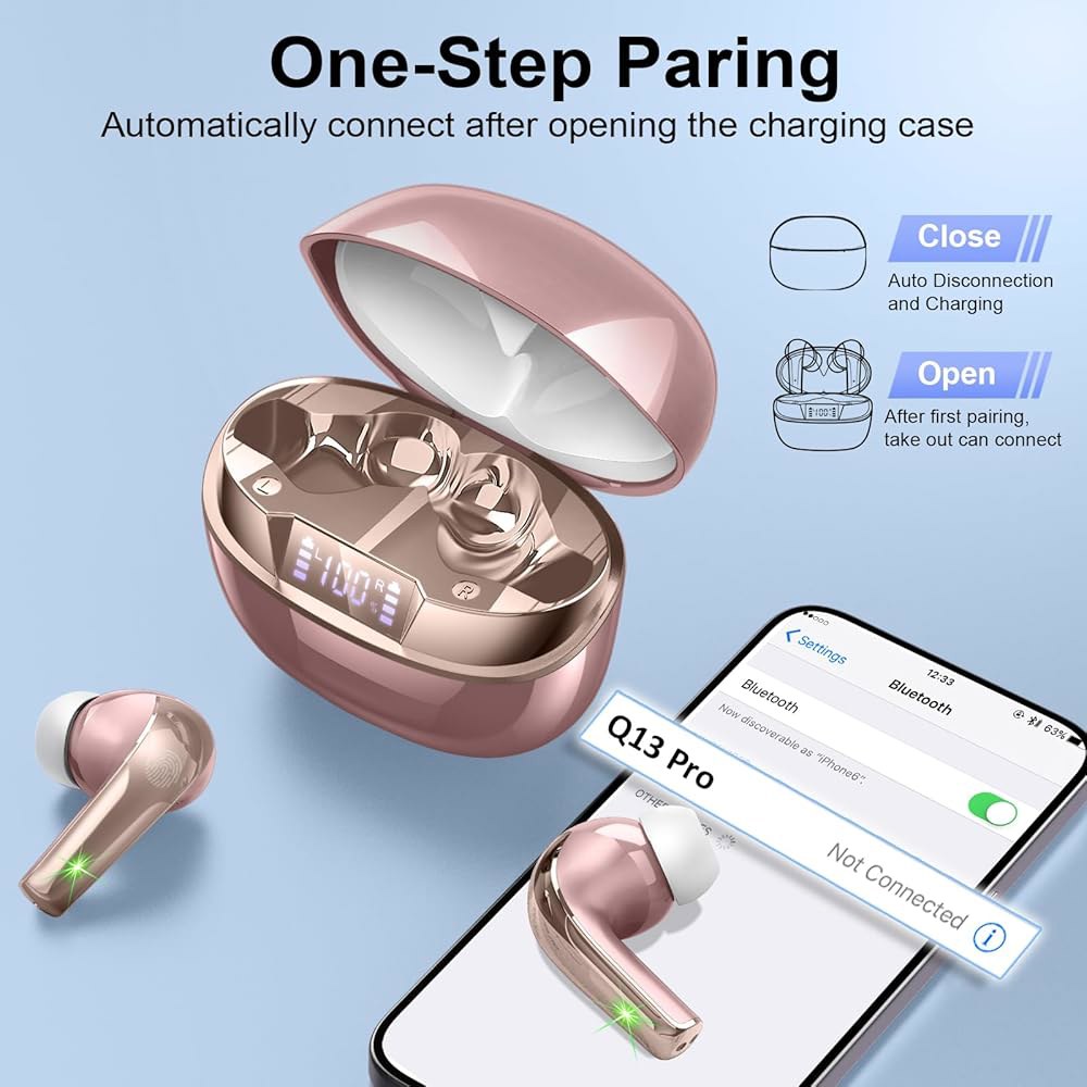 Wireless Earbuds, Bluetooth 5.4 Headphones Bass Earbuds Cancelling Playtime in Stereo with Mini 47H - 상세 이미지 3