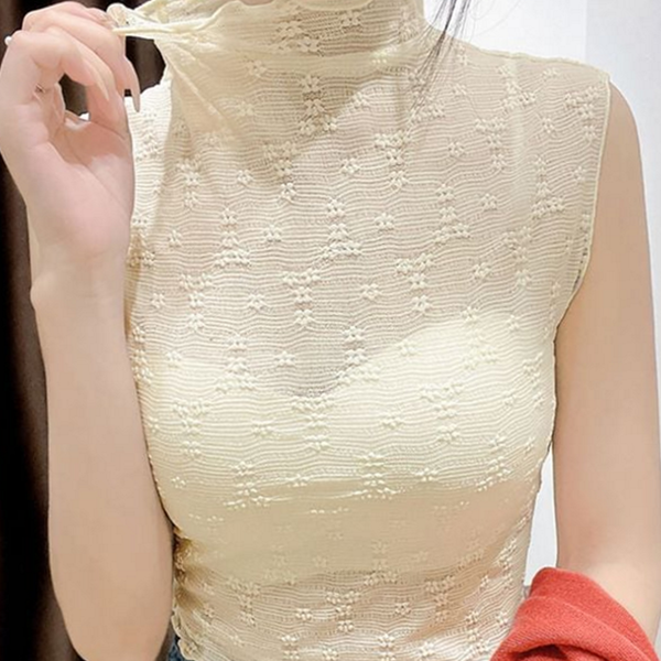 플라워 여성 시스루 티셔츠 크롭 여자 민소매 티셔츠 폴라티 여름 - 상품 이미지