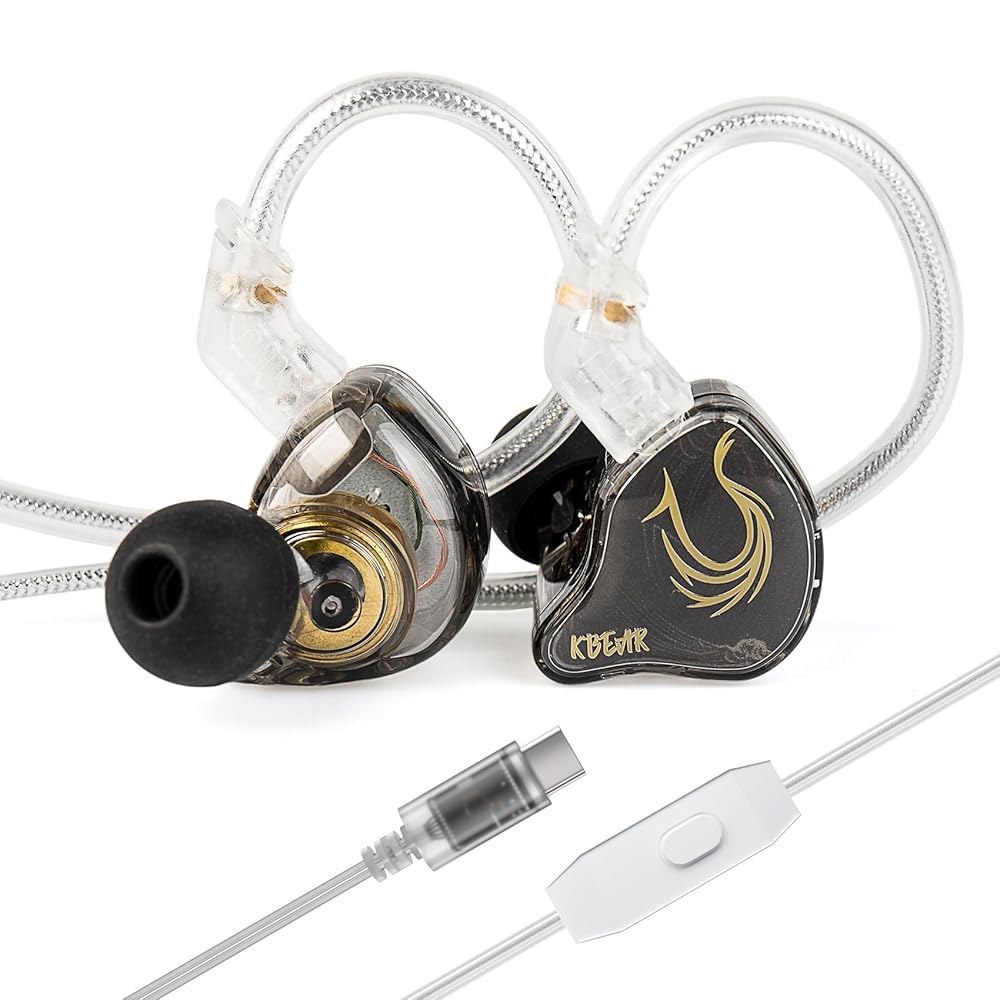 KBEAR Phoenix 유선 헤드폰 USB 가수 DD+PET 스테레오 IEM 이어버드 C IEM, 타입 클리어 10mm 게이밍 사운드 C, 뮤지션용 일체형 탈착식 이어폰 - 상품 이미지