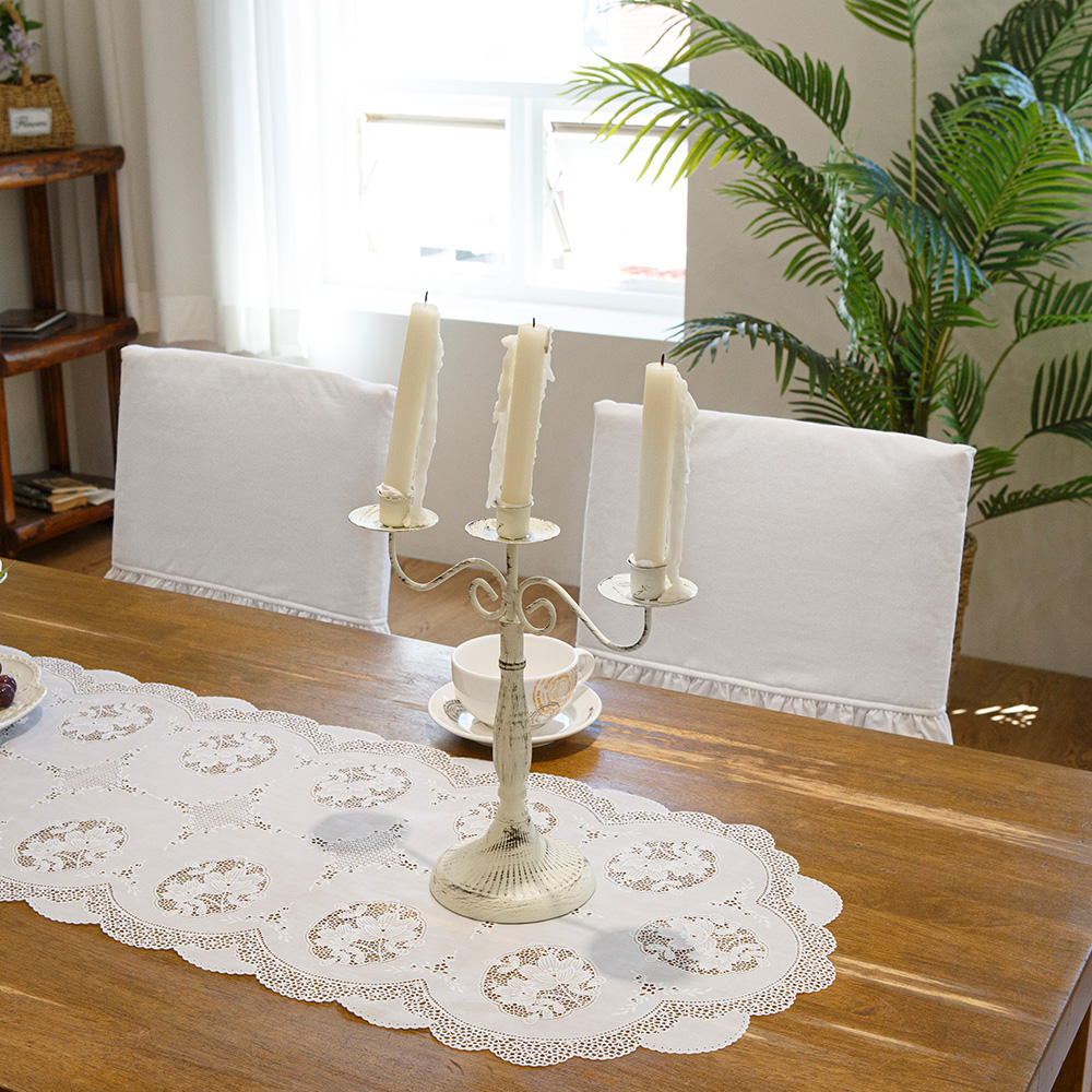 이지 식탁 의자 등받이 & 방석 커버, 화이트 순면 워싱 프릴 덮개