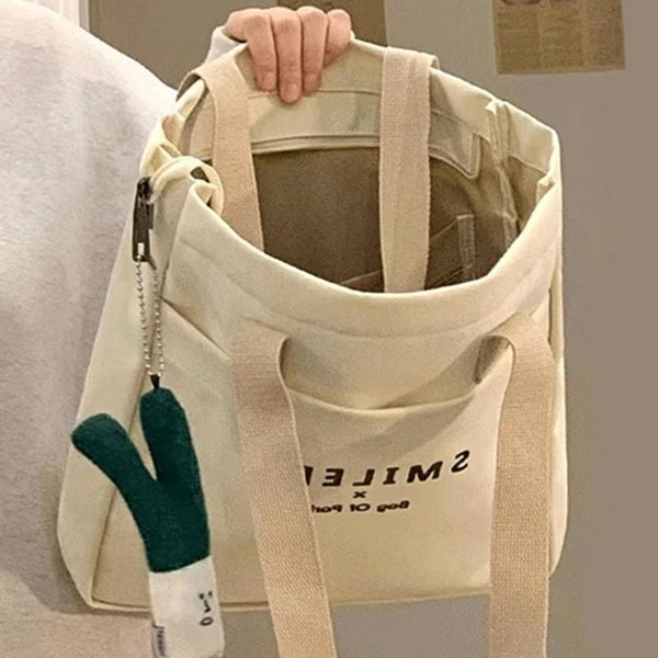 학생용 캔버스 숄더백 크로스 캐주얼 에코백 데일리 대용량 여자 - 상품 이미지
