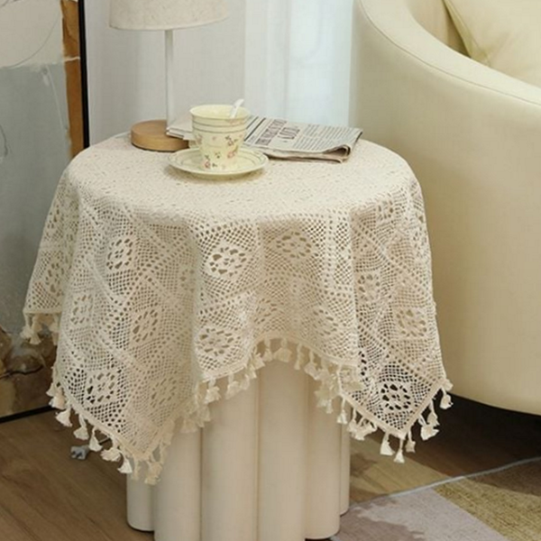 북유럽 레이스 테이블보 빈티지 레이스 식탁보 인테리어 장식보 베이지 원형