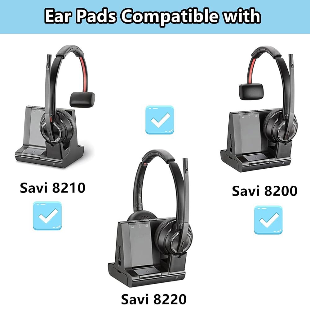 Savi 8210 이어패드 교체용 Plantronics 고밀도 단백질 폼 블랙 쿠션 패드 무선 가죽 8220 헤드셋 이어 - 상세 이미지 2