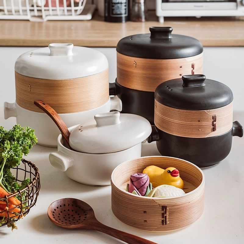 편백나무 원형 만두 편백 가정용 편백찜 해물 찜솥 찜통 1.5L 화이트 찜기 1-2인용 - 상품 이미지